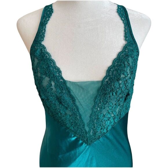 Victoria's Secret Gold Label Teal Negligee Lace Trim Night Dress Chemise Slip - Picture 4 of 12